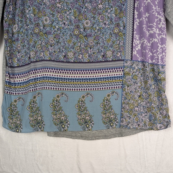 4/$20 Sale- J Jill Floral Blouse Top LP Large Petite Gray Purple Blue 3/4 Sleeve - Picture 4 of 11
